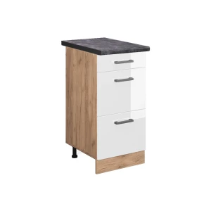 Küchenunterschrank R-Line Weiß Hochglanz 40 cm mit Schubladen, AP Anthrazit Vicco