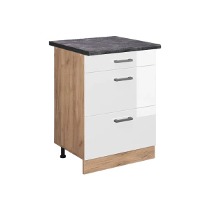 Küchenunterschrank R-Line Weiß Hochglanz 60 cm mit Schubladen, AP Anthrazit Vicco