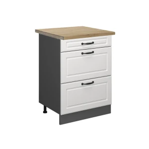 Küchenunterschrank R-Line Weiß Landhaus 60 cm mit Schubladen, AP Eiche Vicco