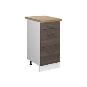 Mobiletto base per cucina R-Line Grigio nobile 40 cm con cassetti, Piano di lavoro Rovere Vicco