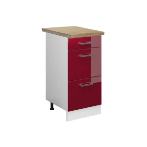 Meuble cuisine R-Line Rouge brillant 40cm avec tiroirs, PT Chêne Vicco