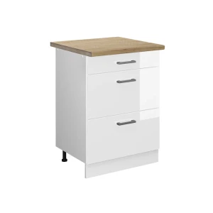 Keittiön alakaappi R-Line Valkoinen korkeakiilto 60 cm laatikoilla, AP tammi Vicco