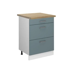 Küchenunterschrank R-Line Blau-Grau 60 cm mit Schubladen, AP Eiche livinity®