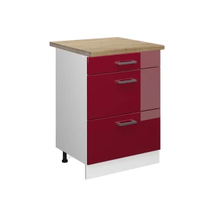 Meuble cuisine R-Line Rouge brillant 60cm avec tiroirs, PT Chêne Vicco