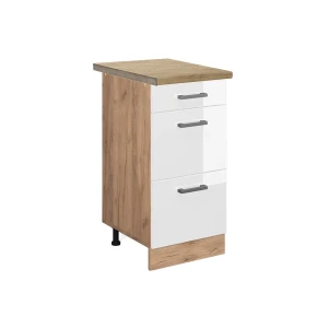 Keittiön alakaappi R-Line Valkoinen korkeakiilto 40 cm laatikoilla, AP tammi Vicco