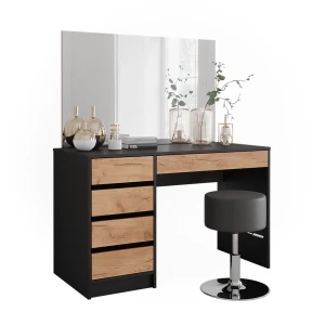 Frisørbord Sherry Antracit/gylden eg 120 x 75 cm med spejl og skammel Vicco