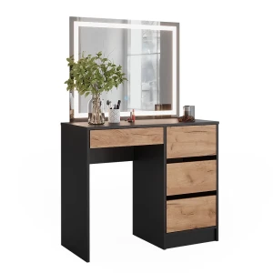 Frisørbord Sherry Antracit/gylden eg 90 x 75 cm med LED-spejl Vicco