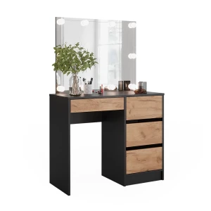 Frisørbord Sherry Antracit/gylden eg 90 x 75 cm med spejl og LED-belysning Vicco