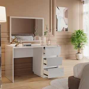 Schminktisch Marla Weiß Hochglanz 120 cm mit 3 Schubladen livinity®
