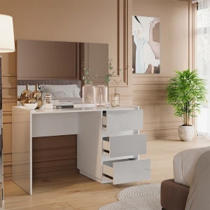 Schminktisch Marla Weiß Hochglanz 120 cm mit 3 Schubladen und Spiegel livinity®