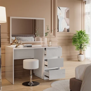 Schminktisch Marla Weiß Hochglanz 120 cm mit Hocker livinity®