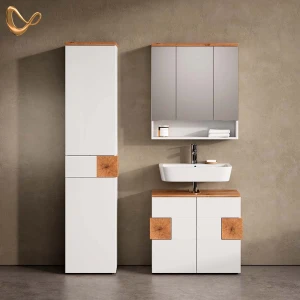 Badmöbel-Set Tanaro Weiß 3 Teile, mit Hochschrank livinity®
