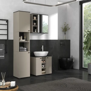 Badschrank Joli Greige 37 x 192 cm mit 2 Türen livinity®