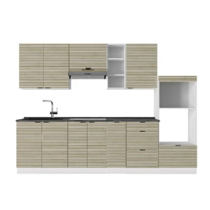 Cuisine Fame-Line Chêne lambris/blanc 280cm , PT Anthracite Vicco