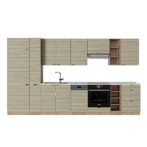 Küchenzeile Fame-Line Eiche Paneel/Goldkraft Eiche 355 cm , AP Marmor Vicco