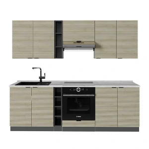Küchenzeile Fame-Line Eiche Paneel/Anthrazit 235 cm , AP Marmor Vicco