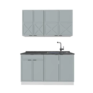 Singleküche Fame-Line Hellblau-grau/Weiß 140 cm , AP Anthrazit Vicco