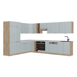 Eckküche Fame-Line Hellblau-grau/Goldkraft Eiche 347 x 257 cm ohne Arbeitsplatte Vicco