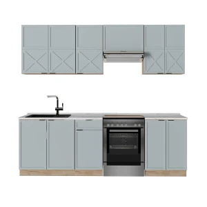 Complete keukeneenheid Fame-Line Licht blauw-grijs/gouden eik 240 cm zonder werkblad Vicco