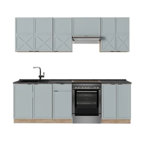 Cuisine Fame-Line Bleu clair-gris/chêne force d'or 240cm , PT Anthracite Vicco