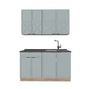 Cucina completa Fame-Line Rovere blu-grigio chiaro/oro 140 cm, Piano di lavoro Antracite Vicco