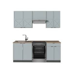 Küchenzeile Fame-Line Hellblau-grau/Anthrazit 200 cm, AP Eiche Vicco