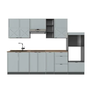 Cuisine Fame-Line Bleu clair-gris/Anthracite 280cm, PT Chêne Vicco