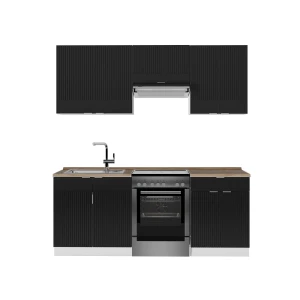 Cuisine Fame-Line Noir rayé/blanc 200cm , PT Chêne Vicco