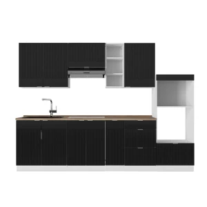 Køkkenrække Fame-Line Sort stribet/hvid 280 cm , BP Eg Vicco
