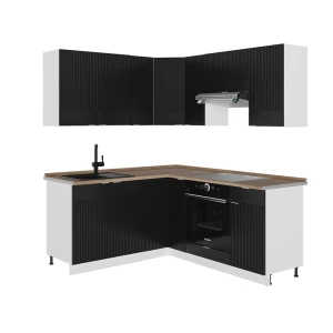 Hjørnekøkken Fame-Line Sort stribet/Hvid 190 x 160 cm, BP Eg Vicco