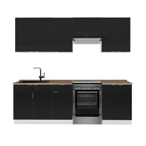 Complete keukeneenheid Fame-Line Zwart gestreept/wit 240 cm , WB Eik Vicco