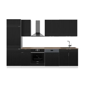 Køkkenrække Fame-Line Sort stribet/hvid 300 cm , BP Eg Vicco
