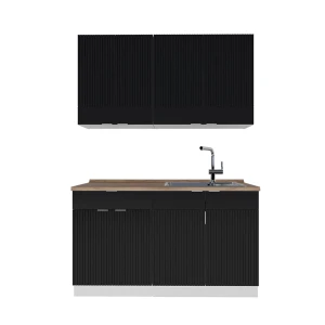 Singlekøkken Fame-Line Sort stribet/hvid 140 cm , BP Eg Vicco