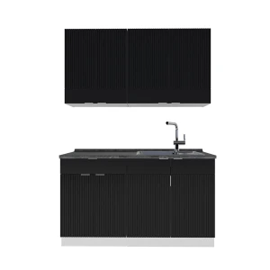 Singlekøkken Fame-Line Sort stribet/hvid 140 cm , BP Antracit Vicco