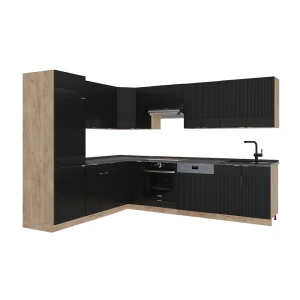 Cozinha de canto Fame-Line Listrado preto/Carvalho dourado 287 x 227 cm, AP Antracite Vicco