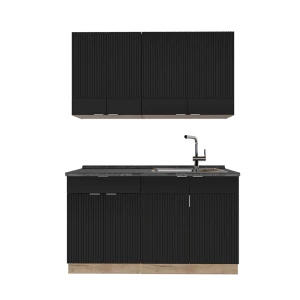 Singlekøkken Fame-Line Sortstribet/gyldent egetræ 140 cm , BP Antracit Vicco