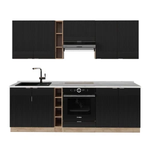 Køkkenrække Fame-Line Sortstribet/gyldent egetræ 235 cm , BP Marmor Vicco