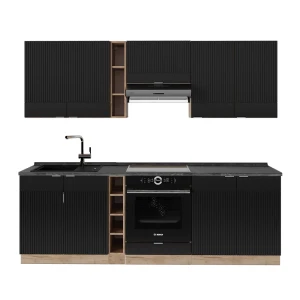 Køkkenrække Fame-Line Sortstribet/gyldent egetræ 235 cm , BP Antracit Vicco