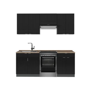 Køkkenrække Fame-Line Sort stribet/antracit 200 cm , BP Eg Vicco
