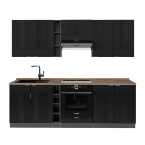 Køkkenrække Fame-Line Sort stribet/antracit 235 cm , BP Eg Vicco