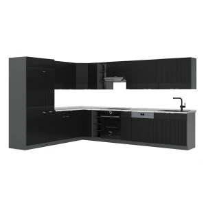 Hjørnekøkken Fame-Line Sort stribet/antracit 347 x 46 cm uden bordplade Vicco