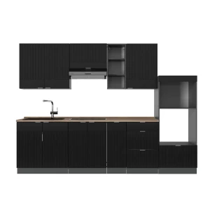 Køkkenrække Fame-Line Sort stribet/antracit 280 cm , BP Eg Vicco