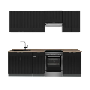 Køkkenrække Fame-Line Sort stribet/antracit 240 cm , BP Eg Vicco