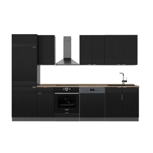 Køkkenrække Fame-Line Sort stribet/antracit 300 cm , BP Eg Vicco