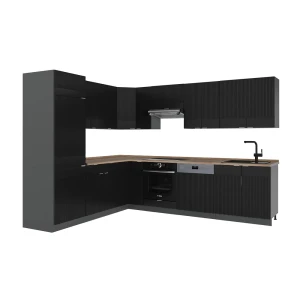 Hjørnekøkken Fame-Line Sort stribet/Antracit 287 x 227 cm, BP Eg Vicco