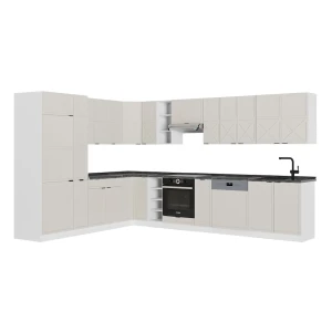 Hjørnekøkken Fame-Line GråBeige/Hvid 347 x 257 cm, BP Antracit Vicco