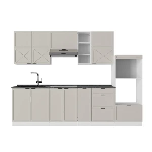 Küchenzeile Fame-Line GrauBeige/Weiß 280 cm , AP Anthrazit Vicco