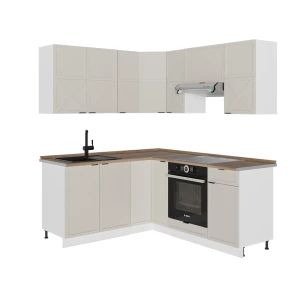 Kulmakeittiö Fame-Line Harmaa beige/Valkoinen 190 x 160 cm, AP Oak Vicco