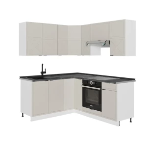 Hoekkeuken Fame-Line GrijsBeige/Wit 190 x 160 cm, WB Antraciet Vicco