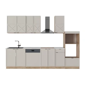 Køkkenrække Fame-Line Grå/beige/gylden eg 300 cm med højskab, uden bordplade Vicco